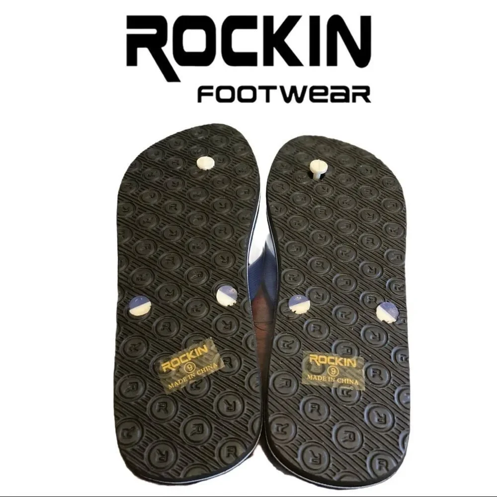 NWT Rockin Men's Blue Red Flip Flop Sandals 9